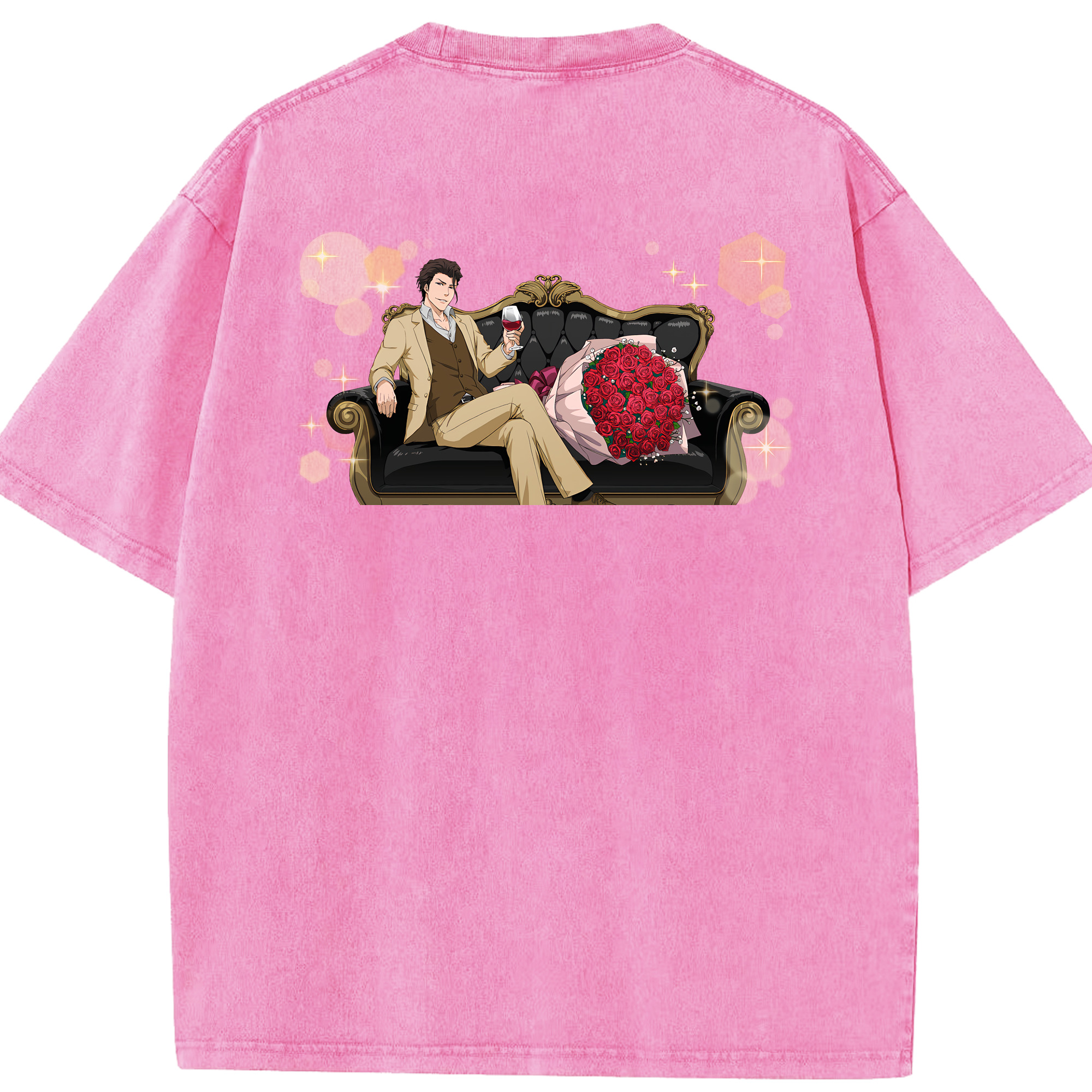 （画像用） ブリーチ 藍染 惣右介（あいぜん そうすけ） BLEACH Aizen Sousuke 綿100% ヴィンテージ風 半袖Tシャツ（背面プリント）